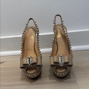 Christian Louboutin Tan Peep Toe Slingback Heels